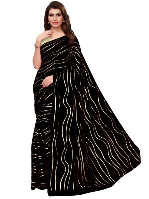 Foil Lehariya Black Rangoli Silk Foil Print Designer Sarees With Blouse