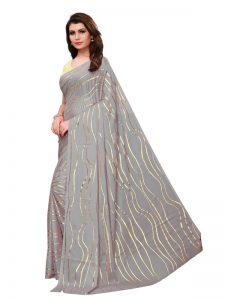 Foil Lehariya Grey Rangoli Silk Foil Print Designer Sarees With Blouse