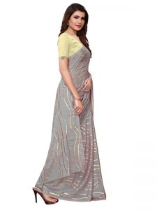 Foil Lehariya Grey Rangoli Silk Foil Print Designer Sarees With Blouse