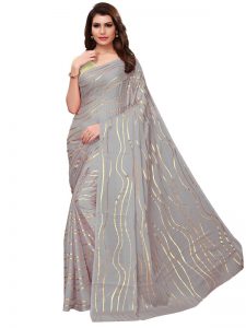 Foil Lehariya Grey Rangoli Silk Foil Print Designer Sarees With Blouse