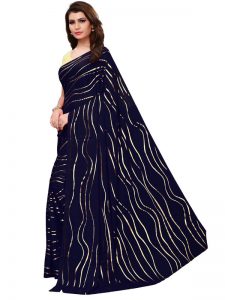 Foil Lehariya Navy Rangoli Silk Foil Print Designer Sarees With Blouse