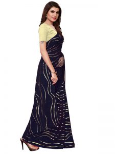Foil Lehariya Navy Rangoli Silk Foil Print Designer Sarees With Blouse