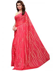 Foil Lehariya Pink Rangoli Silk Foil Print Designer Sarees With Blouse