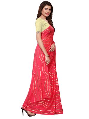 Foil Lehariya Pink Rangoli Silk Foil Print Designer Sarees With Blouse