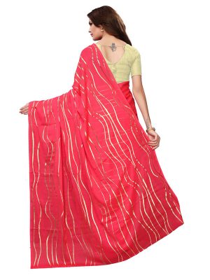 Foil Lehariya Pink Rangoli Silk Foil Print Designer Sarees With Blouse