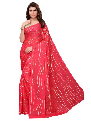 Foil Lehariya Pink Rangoli Silk Foil Print Designer Sarees With Blouse