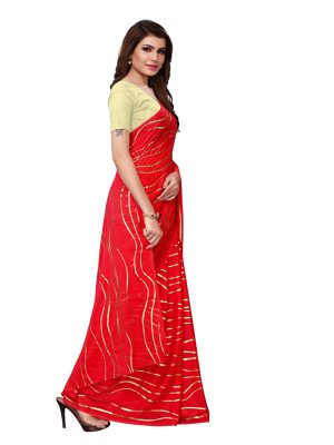 Foil Lehariya Red Rangoli Silk Foil Print Designer Sarees With Blouse