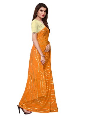 Foil Lehariya Yellow Rangoli Silk Foil Print Designer Sarees With Blouse