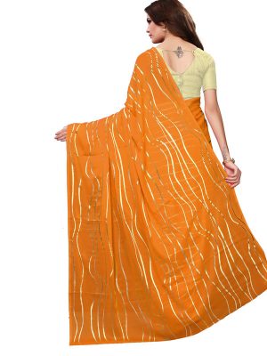 Foil Lehariya Yellow Rangoli Silk Foil Print Designer Sarees With Blouse
