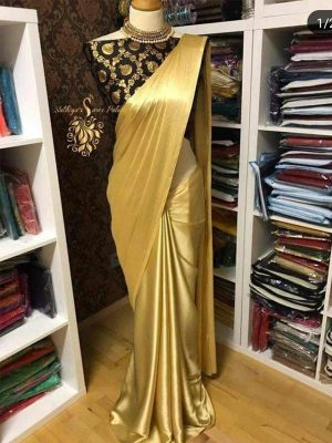 Gold Dust Black Satin Solid Designer Sarees With Blouse
