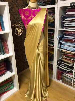 Gold Dust Pink Satin Solid Designer Sarees With Blouse