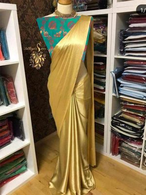 Gold Dust Rama Satin Solid Designer Sarees With Blouse