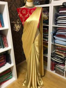 Gold Dust Red Satin Solid Designer Sarees With Blouse
