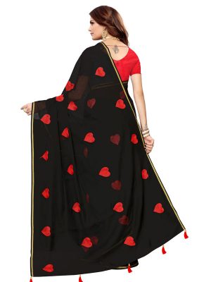 Heart Black Chandheri Cotton Solid Designer Sarees With Blouse