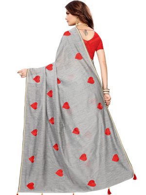 Heart Grey Chandheri Cotton Solid Designer Sarees With Blouse