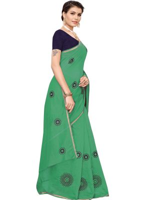 Interpol Green Japan Satin Solid Designer Sarees With Blouse