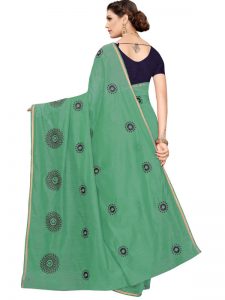 Interpol Green Japan Satin Solid Designer Sarees With Blouse