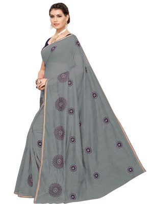 Interpol Grey Japan Satin Solid Designer Sarees With Blouse