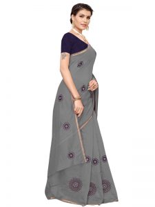 Interpol Grey Japan Satin Solid Designer Sarees With Blouse