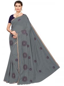 Interpol Grey Japan Satin Solid Designer Sarees With Blouse