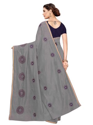 Interpol Grey Japan Satin Solid Designer Sarees With Blouse