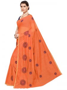 Interpol Orange Japan Satin Solid Designer Sarees With Blouse