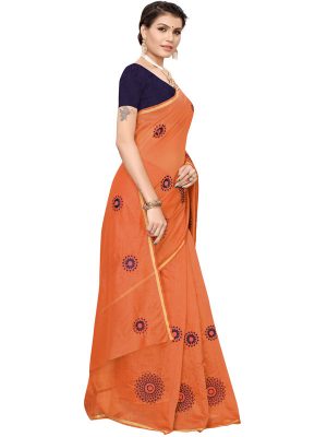 Interpol Orange Japan Satin Solid Designer Sarees With Blouse