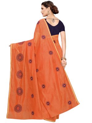 Interpol Orange Japan Satin Solid Designer Sarees With Blouse