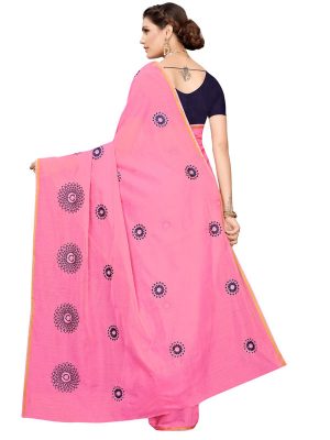 Interpol Pink Japan Satin Solid Designer Sarees With Blouse