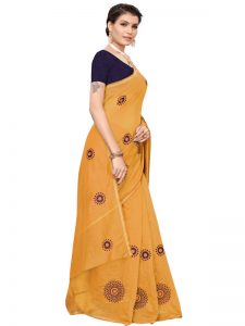 Interpol Yellow Japan Satin Solid Designer Sarees With Blouse