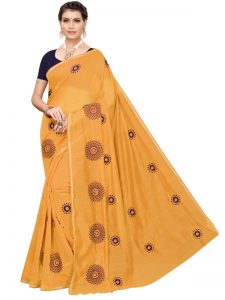 Interpol Yellow Japan Satin Solid Designer Sarees With Blouse