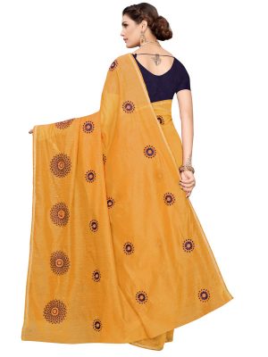 Interpol Yellow Japan Satin Solid Designer Sarees With Blouse