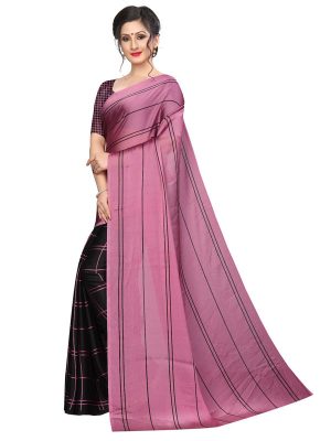 Kajal Pink Black Silk Designer Sarees With Blouse