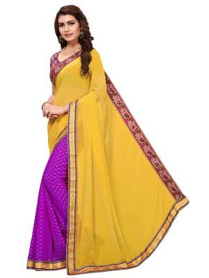 Kanchan Yellow Georgette Embroidered Designer Sarees With Blouse