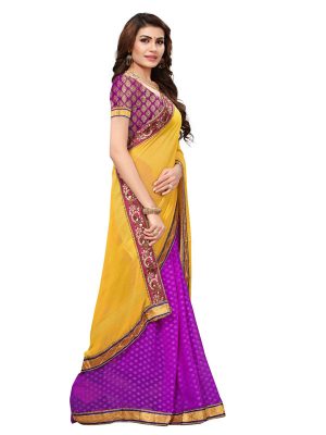 Kanchan Yellow Georgette Embroidered Designer Sarees With Blouse