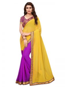 Kanchan Yellow Georgette Embroidered Designer Sarees With Blouse