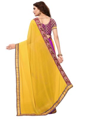 Kanchan Yellow Georgette Embroidered Designer Sarees With Blouse