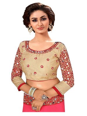 Mirror Peach Georgette Embroidered Designer Sarees With Blouse