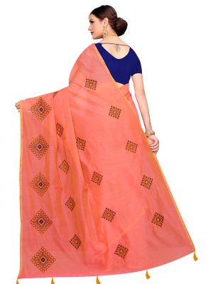 Nisha Orange Chandheri Cotton Embroidered Designer Sarees With Blouse