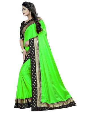 Paper Goli Green Paper Silk Lace Designer Sarees With Blouse