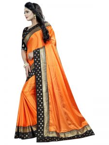 Paper Goli Orange Paper Silk Lace Designer Sarees With Blouse