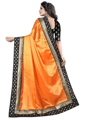 Paper Goli Orange Paper Silk Lace Designer Sarees With Blouse