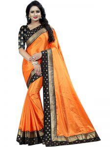 Paper Goli Orange Paper Silk Lace Designer Sarees With Blouse