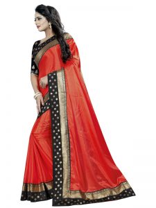Paper Goli Red Paper Silk Lace Designer Sarees With Blouse