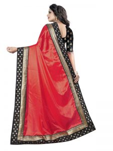 Paper Goli Red Paper Silk Lace Designer Sarees With Blouse