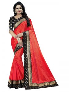 Paper Goli Red Paper Silk Lace Designer Sarees With Blouse