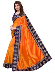 Paper Jhumki Orange Paper Silk Lace Designer Sarees With Blouse