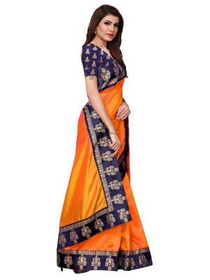 Paper Jhumki Orange Paper Silk Lace Designer Sarees With Blouse