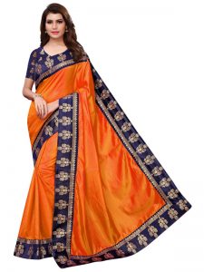 Paper Jhumki Orange Paper Silk Lace Designer Sarees With Blouse