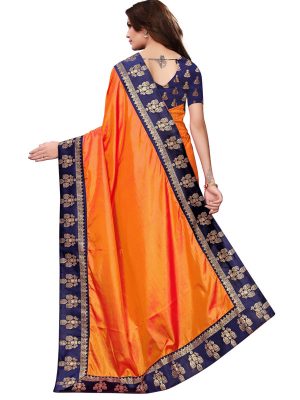 Paper Jhumki Orange Paper Silk Lace Designer Sarees With Blouse